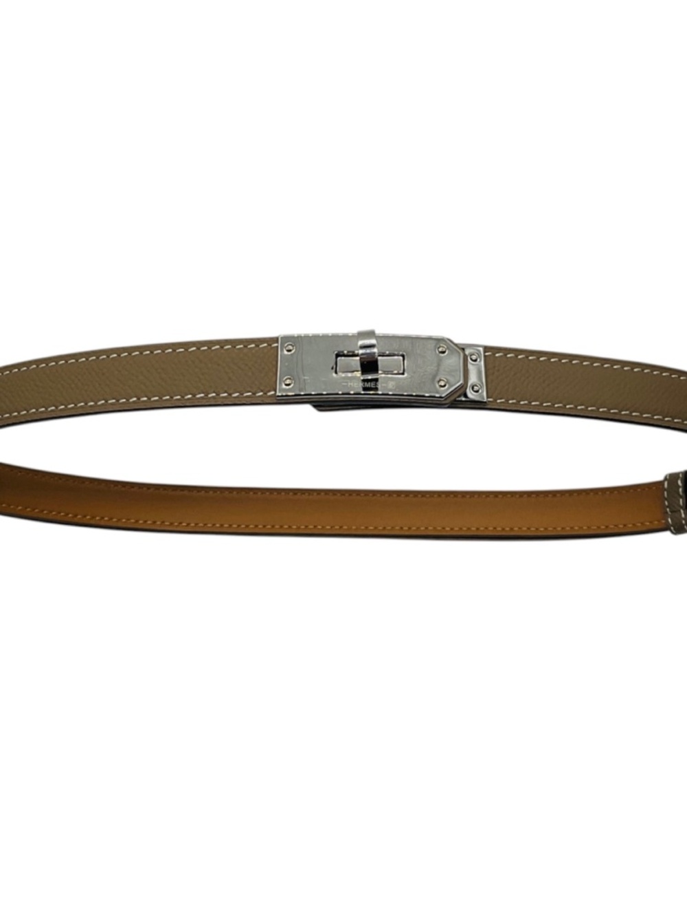 HERMES TAUPE 2016 EPSOM LEATHER KELLY BELT WITH SILVER BUCKLE